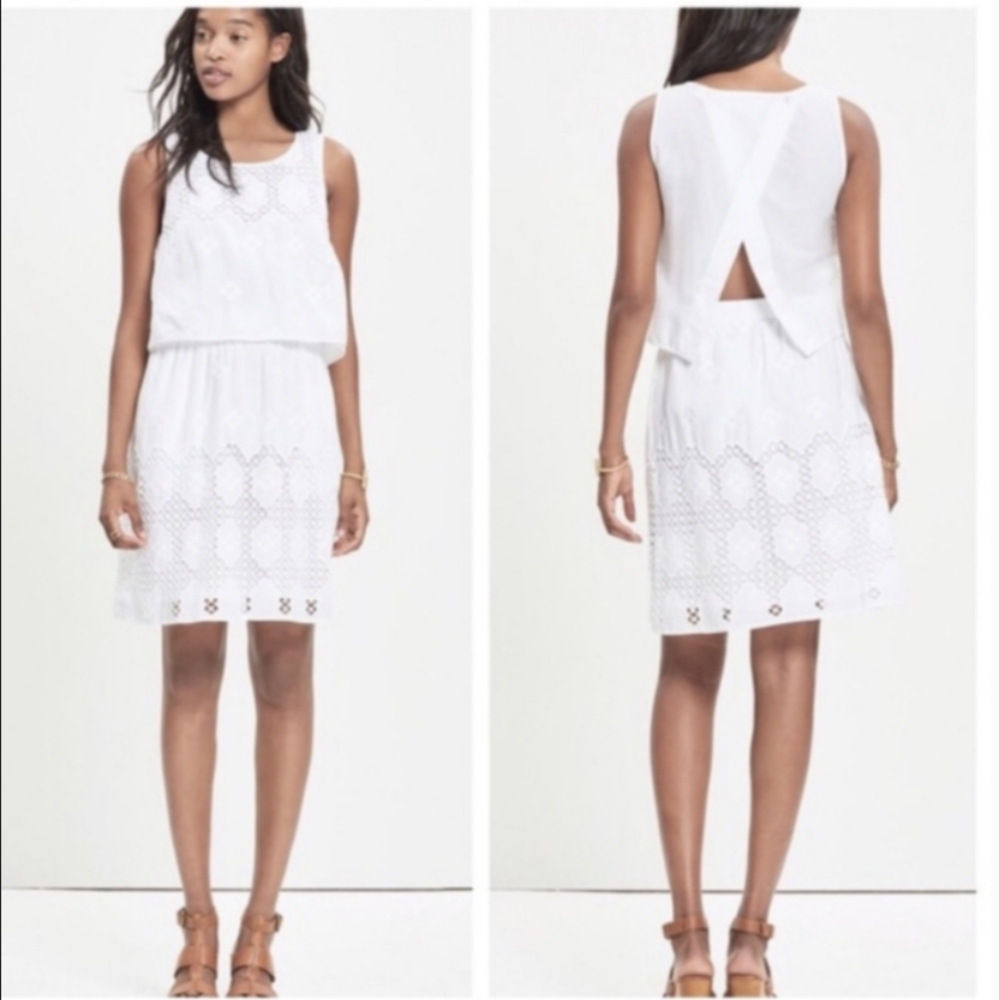 Madewell white eyelet tiered summer dress